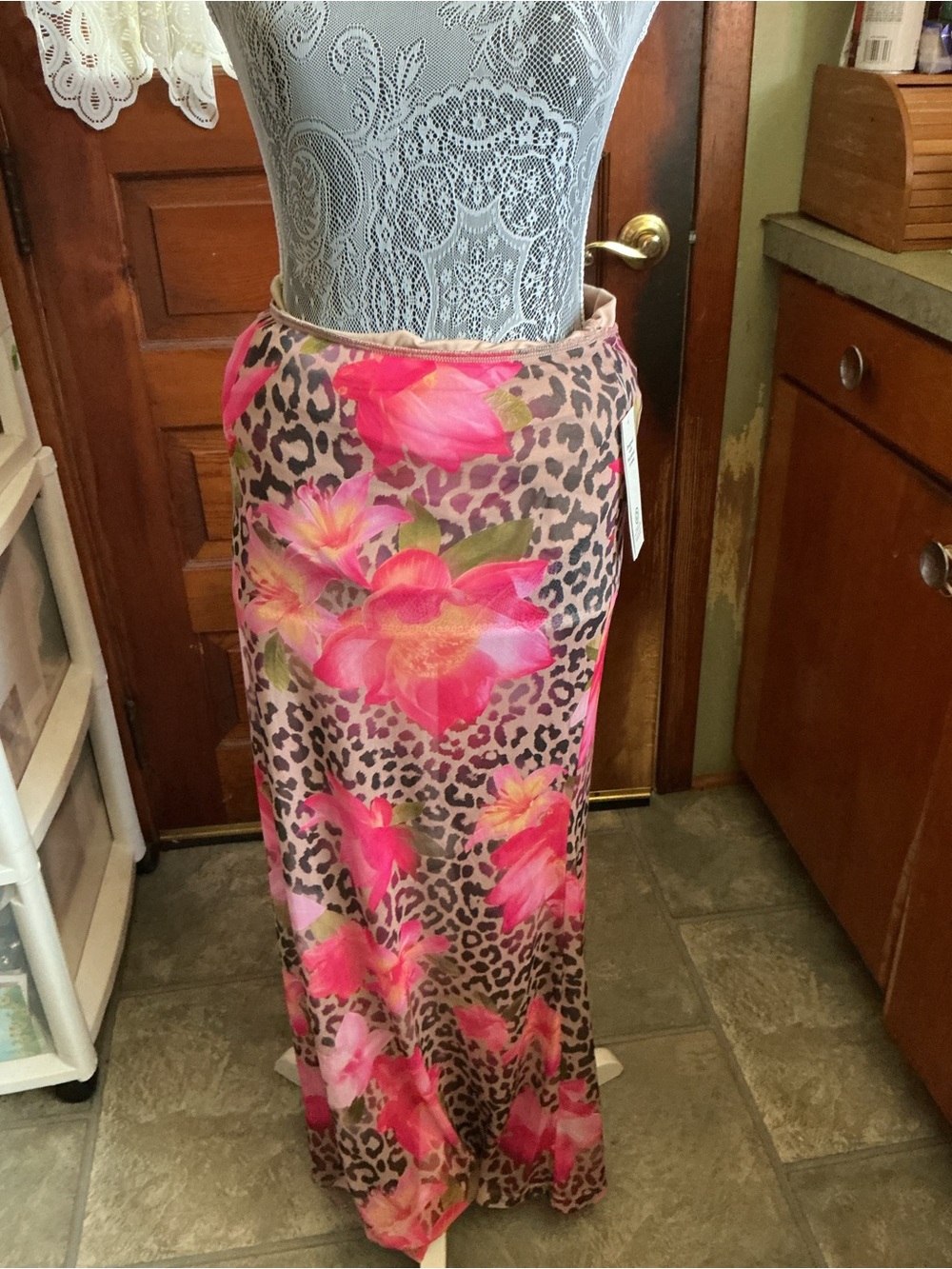 No Boundaries Pink Floral Leopard Maxi Skirt